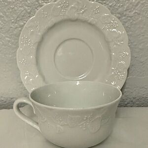 Dansk White Embossed Cup and Saucer Set